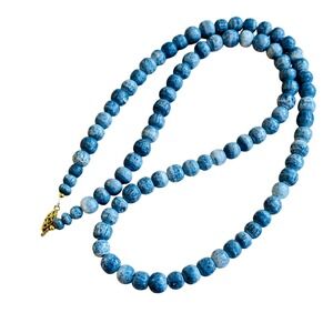 VTG Blue Sponge Coral Beaded Necklace BOHO‎ Genuine Real Round Beads 86g 30"